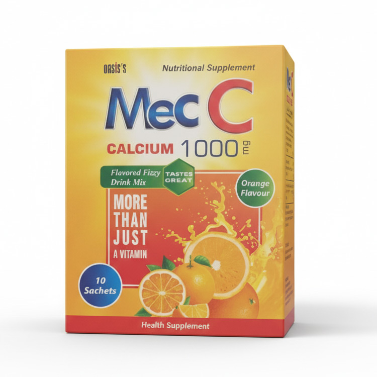 Mec C Calcium 1000mg Orange Fizzy Drink – Strong Bones & Active Health (10 Sachets)