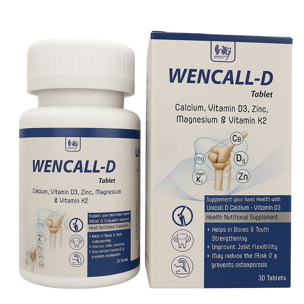 Wencall-D Tablets – Calcium, Vitamin D3, K2, Zinc & Magnesium Supplement | Strong Bones, Teeth & Joint Support