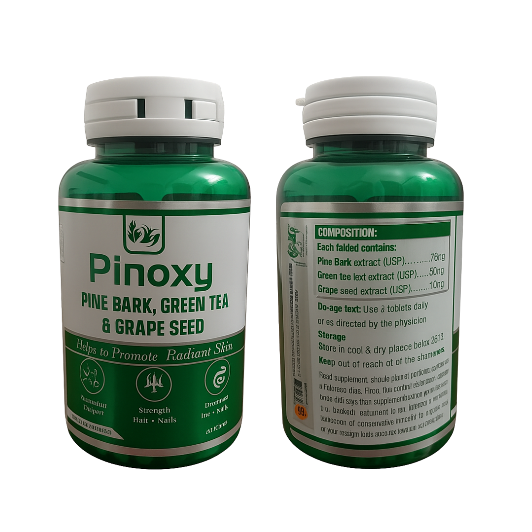 Pinoxy Tablets – Pine Bark, Green Tea & Grape Seed Extract for Radiant Skin, Strong Hair & Nails