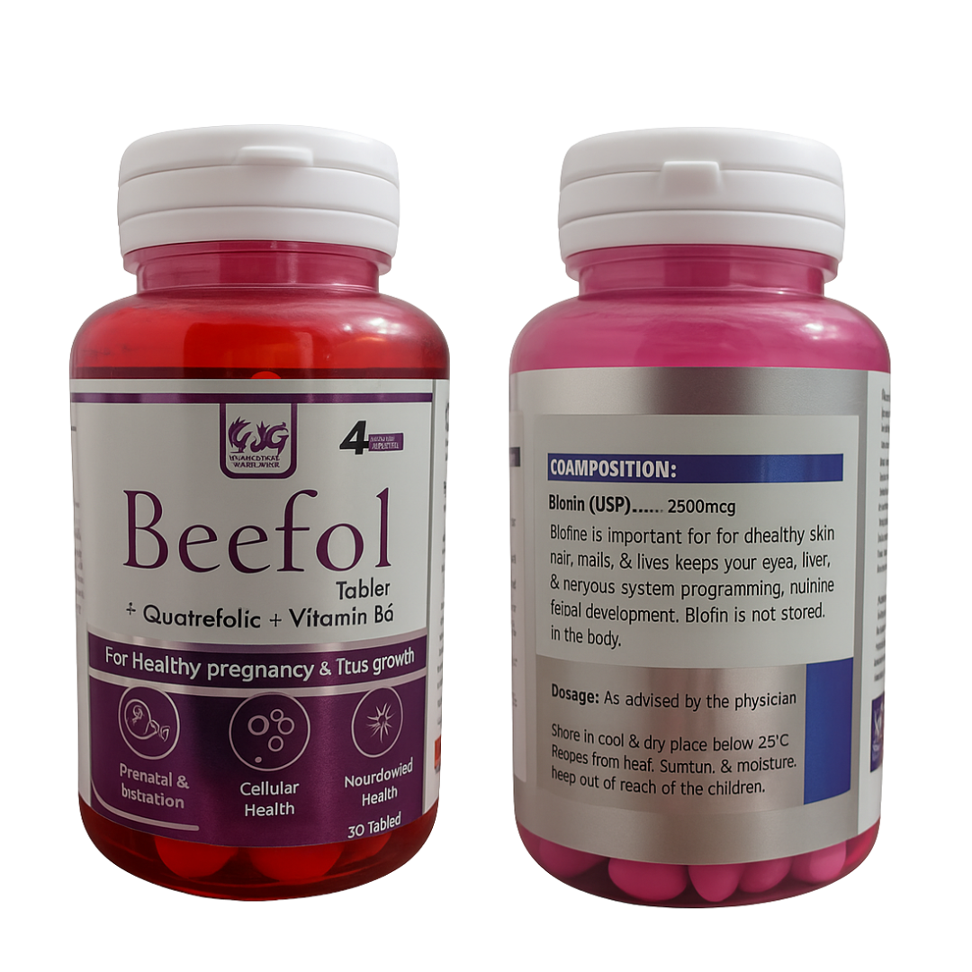Beefol Tablets – Quatrefolic + Vitamin B6 for Healthy Pregnancy, Fetal Growth & Lactation Support